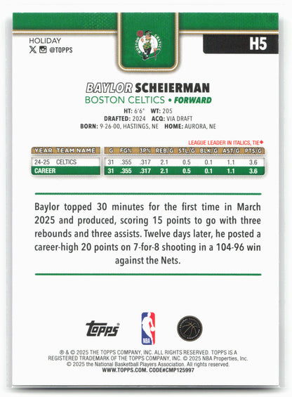 2025-26 Topps Holiday #H5 Baylor Scheierman