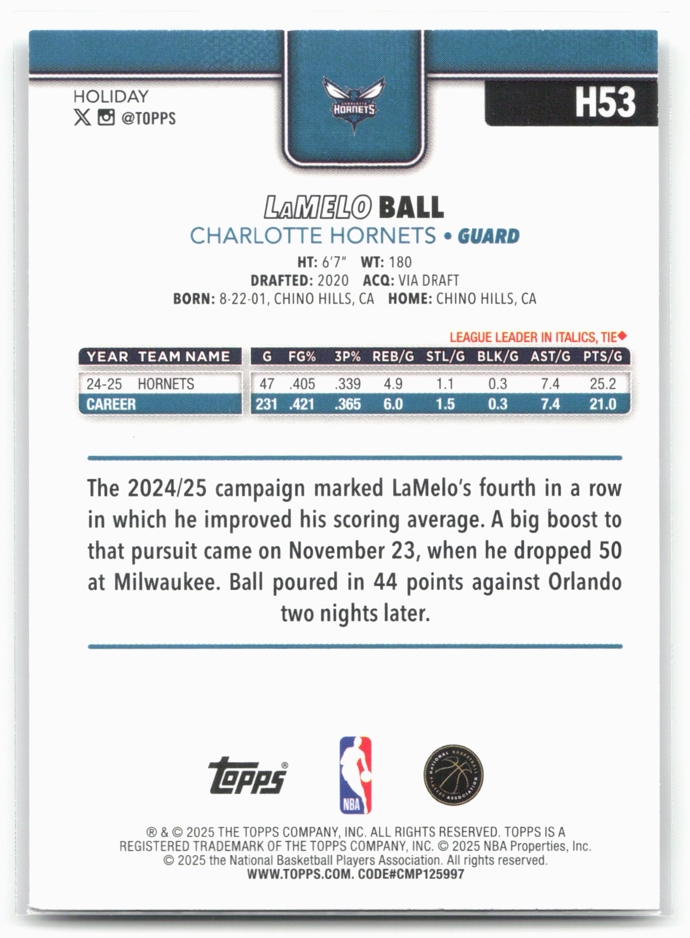 2025-26 Topps Holiday #H53 LaMelo Ball