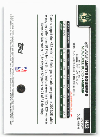 2025-26 Topps Holiday #H43 Giannis Antetokounmpo