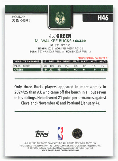2025-26 Topps Holiday #H46 A.J. Green