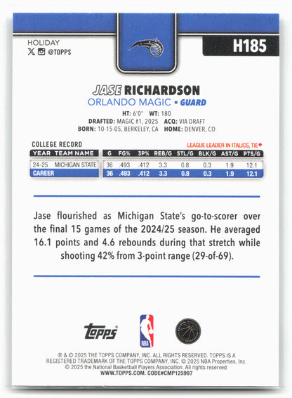 2025-26 Topps Holiday #H185 Jase Richardson