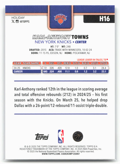 2025-26 Topps Holiday #H16 Karl-Anthony Towns