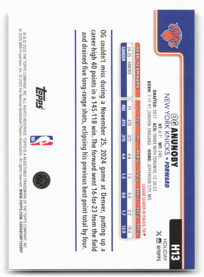 2025-26 Topps Holiday #H13 OG Anunoby