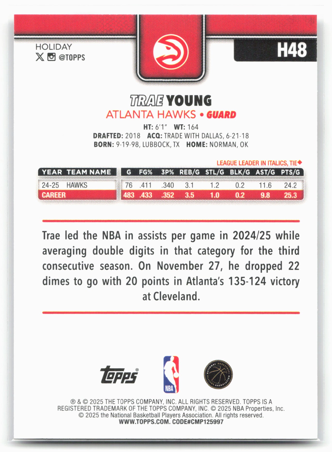2025-26 Topps Holiday #H48 Trae Young