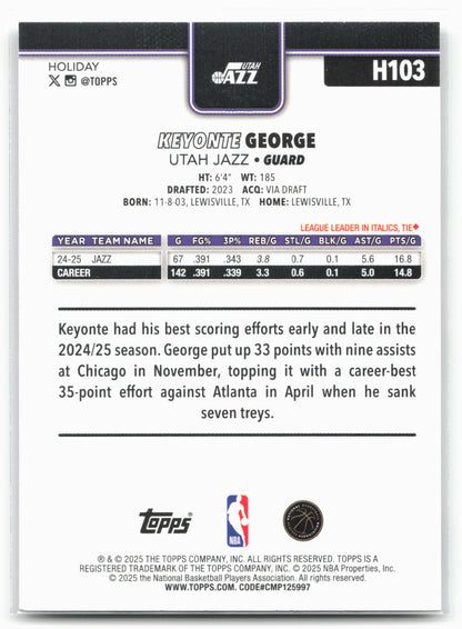 2025-26 Topps Holiday #H103 Keyonte George