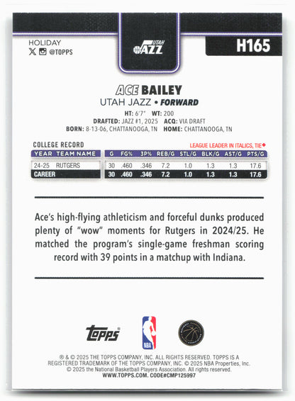 2025-26 Topps Holiday #H165 Ace Bailey