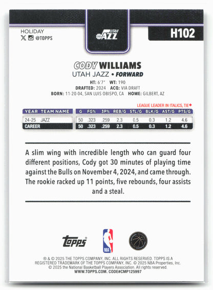 2025-26 Topps Holiday #H102 Cody Williams