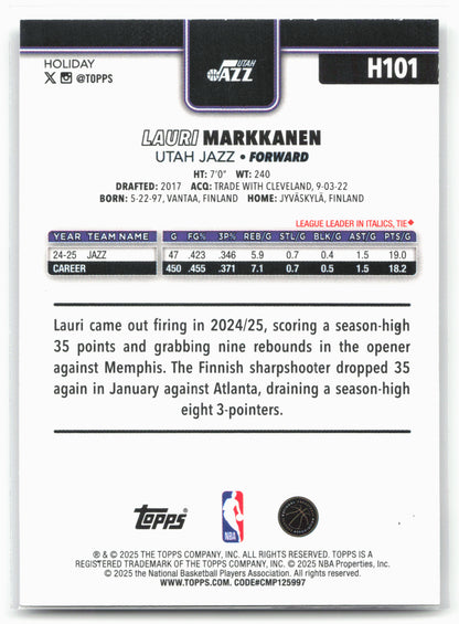 2025-26 Topps Holiday #H101 Lauri Markkanen