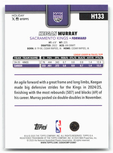 2025-26 Topps Holiday #H133 Keegan Murray