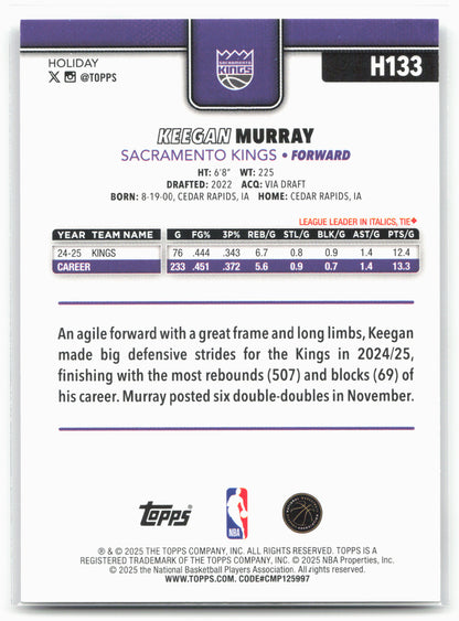2025-26 Topps Holiday #H133 Keegan Murray