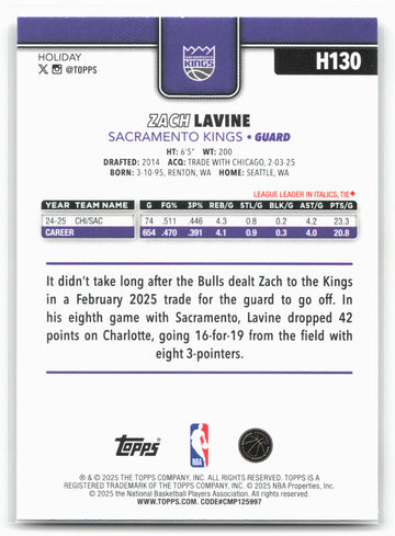 2025-26 Topps Holiday #H130 Zach LaVine