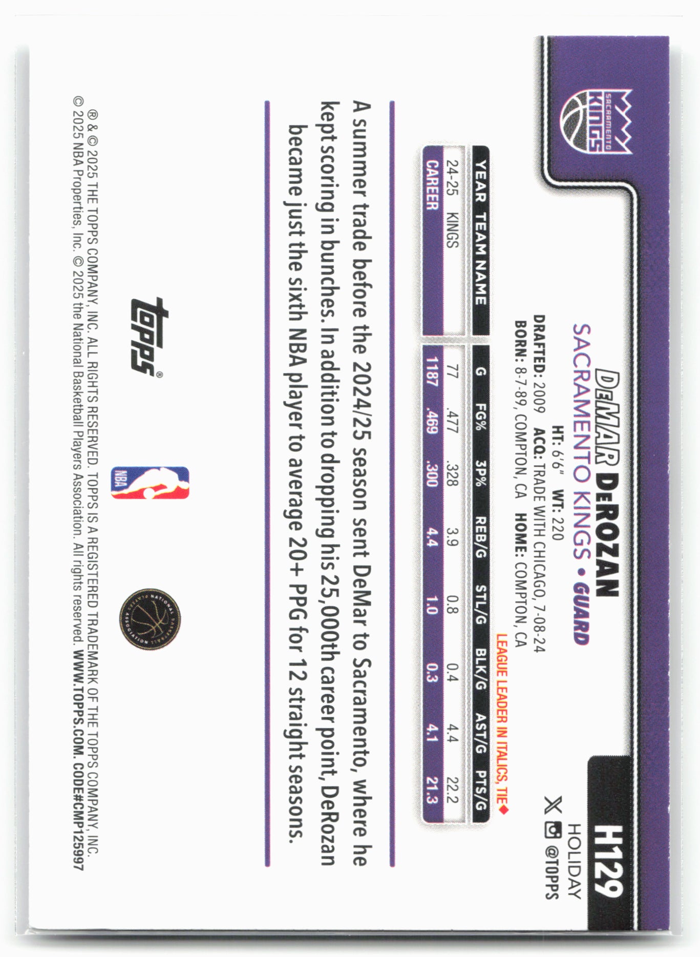 2025-26 Topps Holiday #H129 DeMar DeRozan