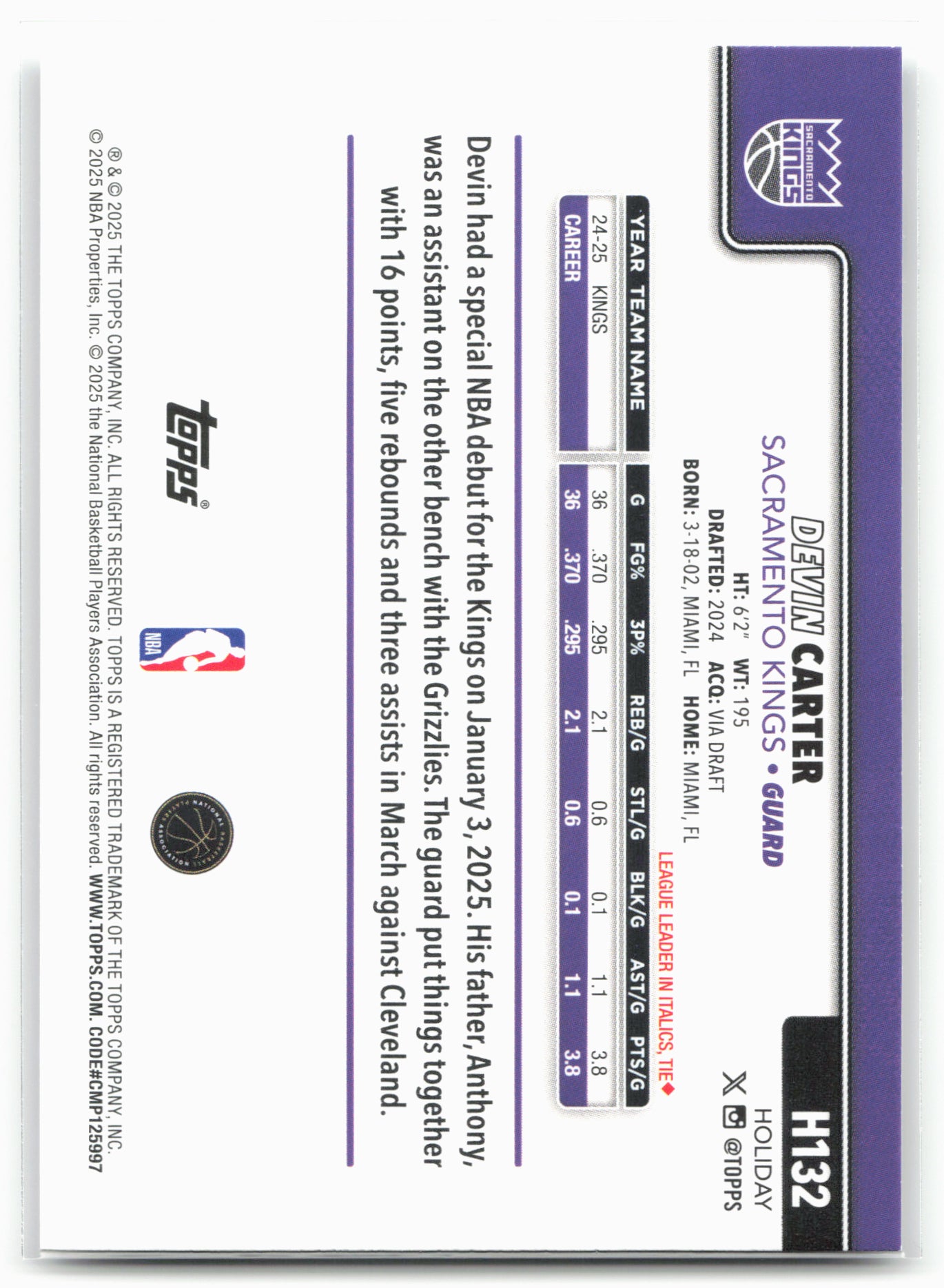 2025-26 Topps Holiday #H132 Devin Carter