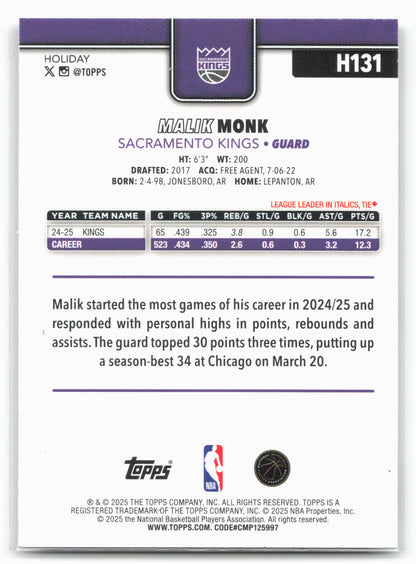 2025-26 Topps Holiday #H131 Malik Monk