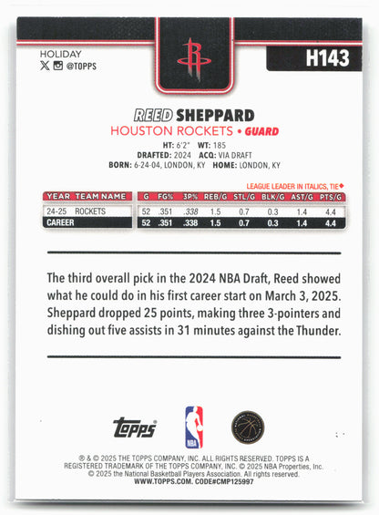 2025-26 Topps Holiday #H143 Reed Sheppard