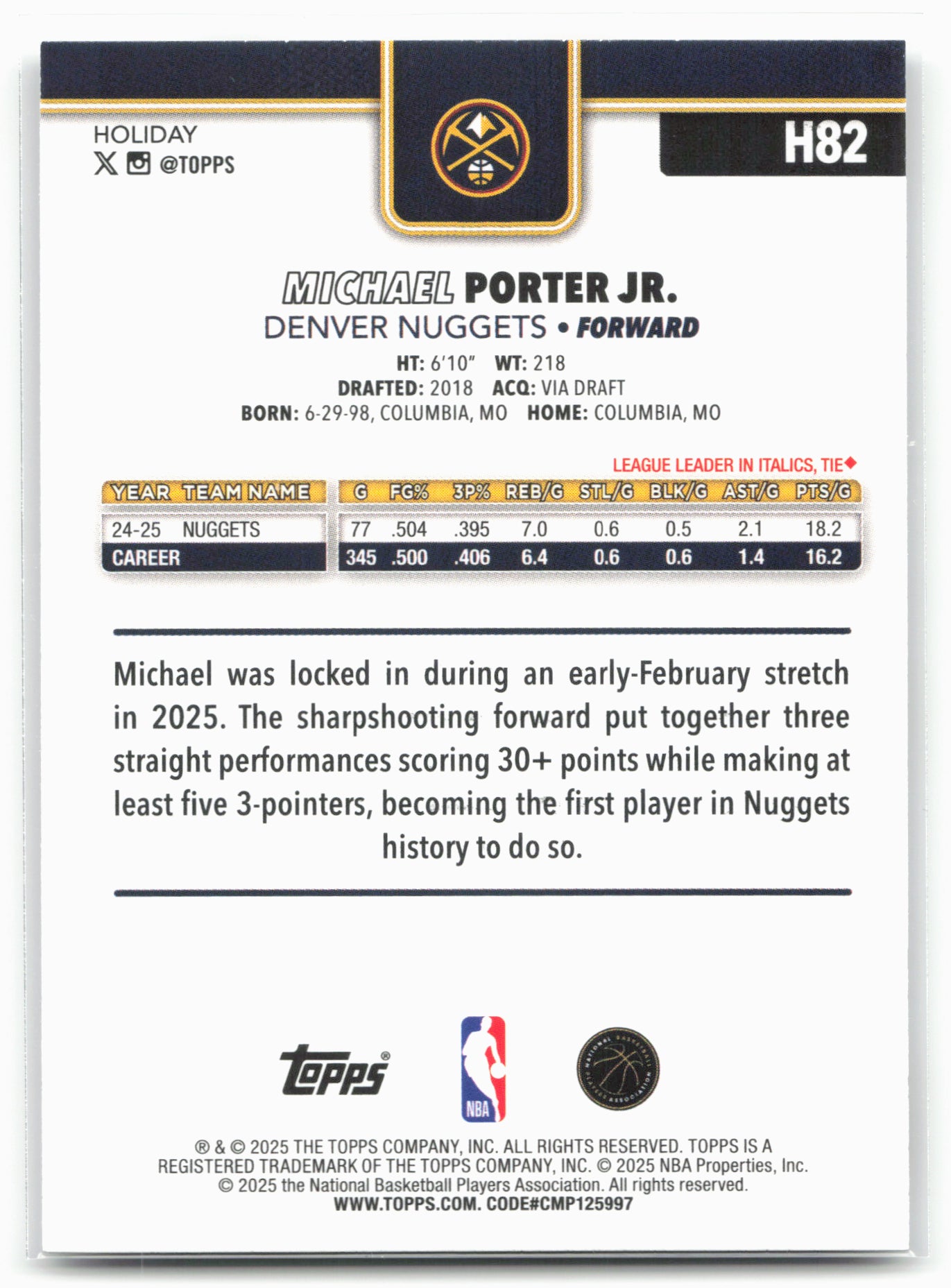 2025-26 Topps Holiday #H82 Michael Porter Jr.