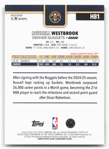 2025-26 Topps Holiday #H81 Russell Westbrook