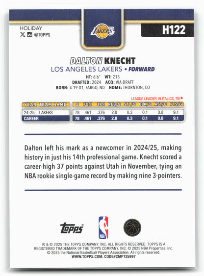 2025-26 Topps Holiday #H122 Dalton Knecht Glitter Holiday