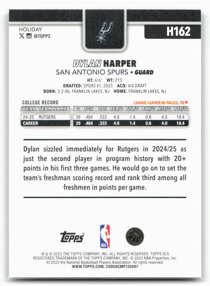 2025-26 Topps Holiday #H162 Dylan Harper Glitter Holiday