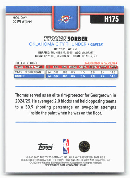 2025-26 Topps Holiday #H175 Thomas Sorber Glitter Holiday