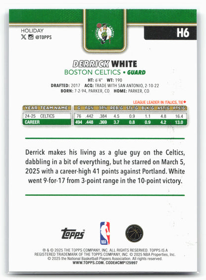 2025-26 Topps Holiday #H6 Derrick White Blue Metallic Glitter Holiday