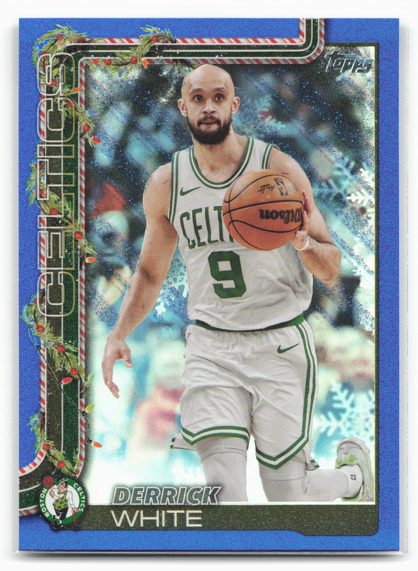 2025-26 Topps Holiday #H6 Derrick White Blue Metallic Glitter Holiday