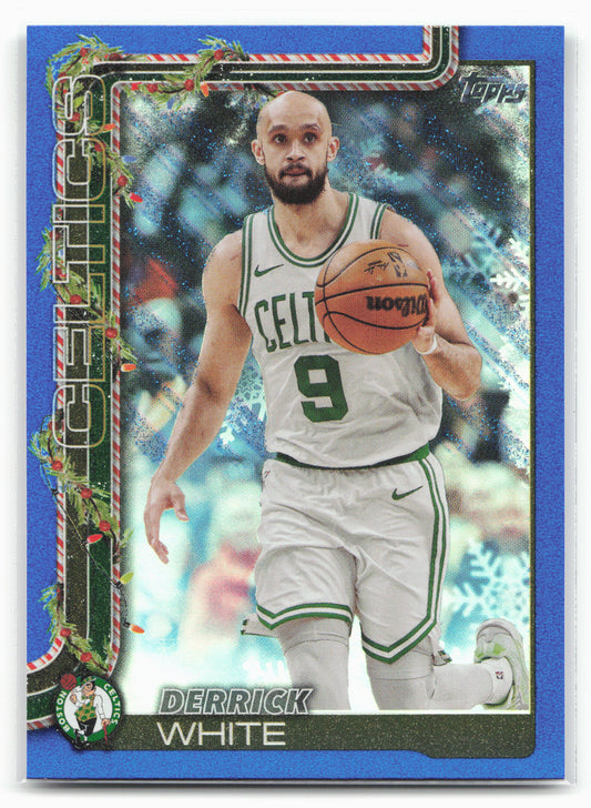 2025-26 Topps Holiday #H6 Derrick White Blue Metallic Glitter Holiday
