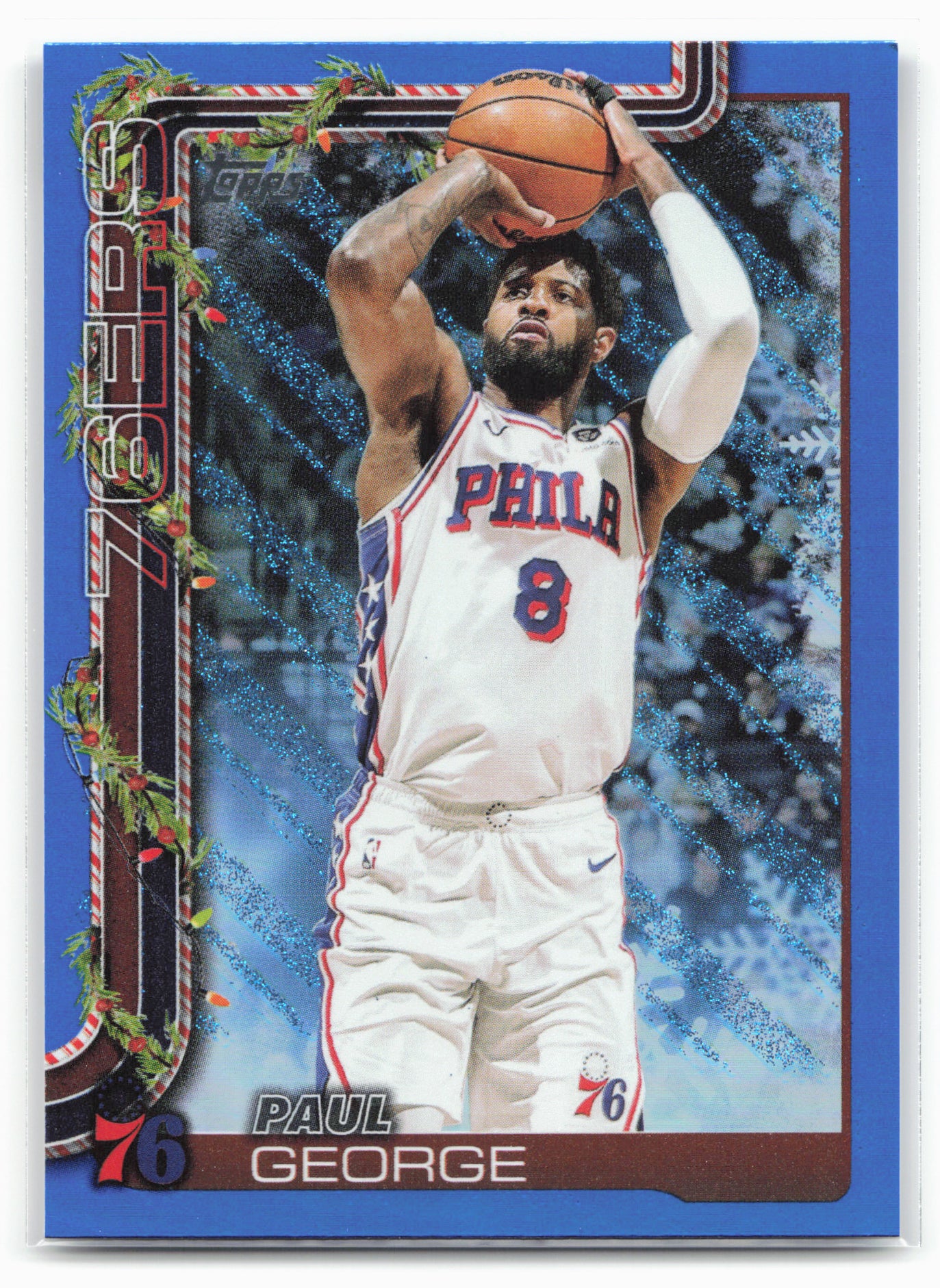2025-26 Topps Holiday #H19 Paul George Blue Metallic Glitter Holiday