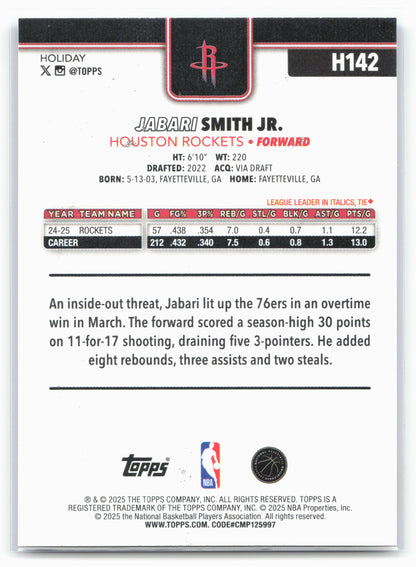 2025-26 Topps Holiday #H142 Jabari Smith Jr. Light Blue Glitter Holiday