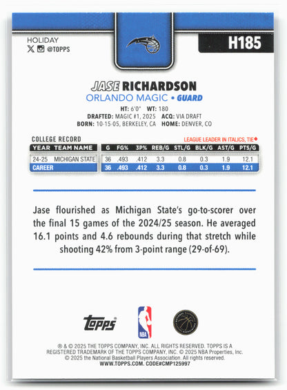 2025-26 Topps Holiday #H185 Jase Richardson Glitter Holiday