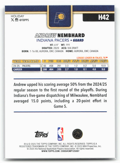 2025-26 Topps Holiday #H42 Andrew Nembhard Glitter Holiday