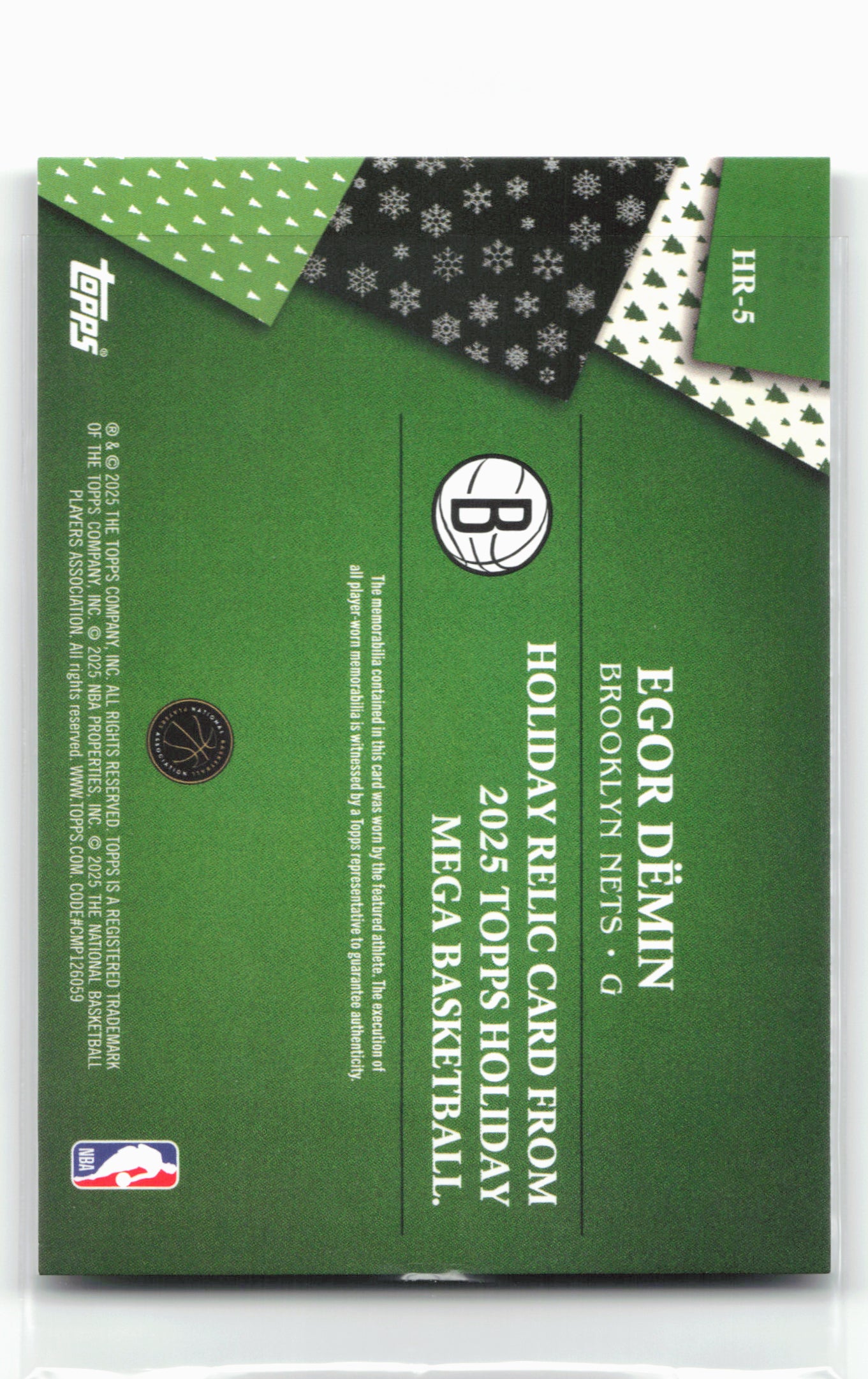 2025-26 Topps Holiday #HR-5 Egor Demin Holiday Relics