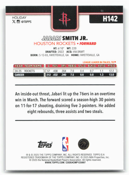 2025-26 Topps Holiday #H142 Jabari Smith Jr. Glitter Holiday