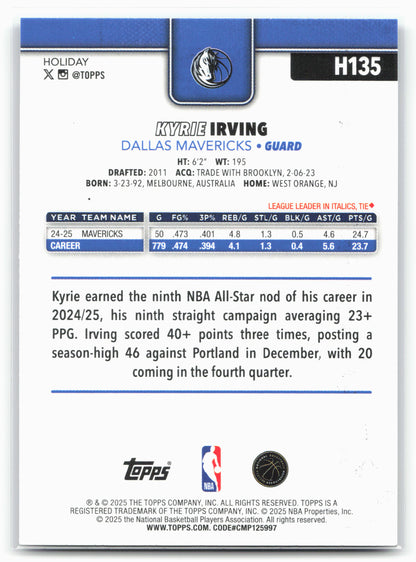 2025-26 Topps Holiday #H135 Kyrie Irving Blue Metallic Glitter Holiday