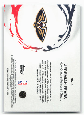 2025-26 Topps #GN-7 Jeremiah Fears Generation Now Holo Foil