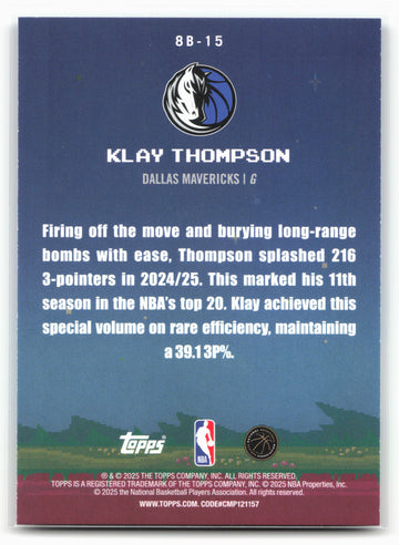 2025-26 Topps #8B-15 Klay Thompson 8-Bit Ballers