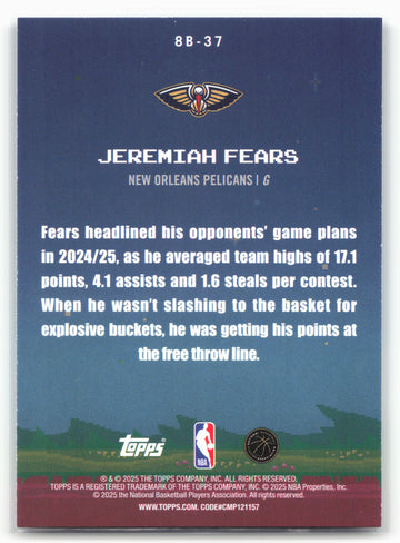 2025-26 Topps #8B-37 Jeremiah Fears 8-Bit Ballers