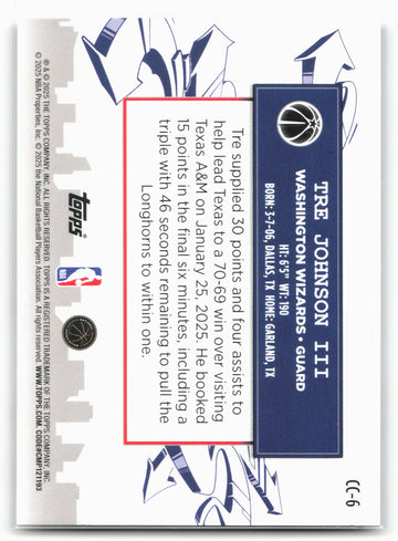 2025-26 Topps #CC-6 Tre Johnson III Clutch City Prospects
