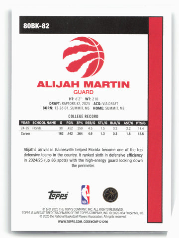 2025-26 Topps #80BK-82 Alijah Martin 1980-81 Topps Basketball
