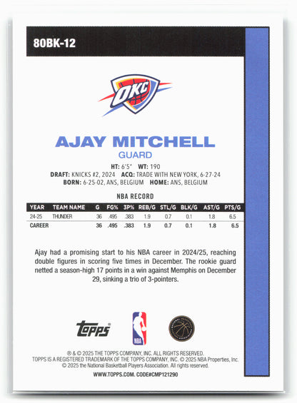 2025-26 Topps #80BK-12 Ajay Mitchell 1980-81 Topps Basketball