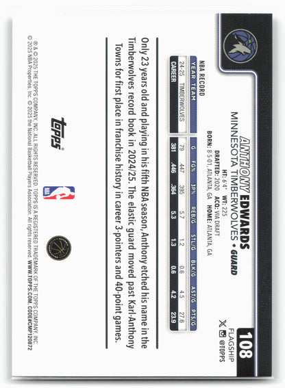 2025-26 Topps #108 Anthony Edwards Holo Foil