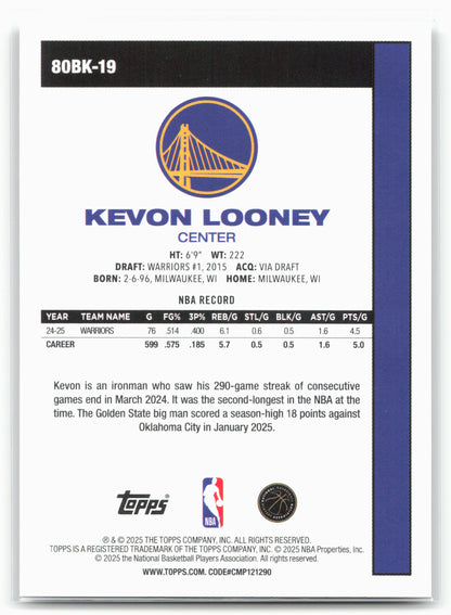 2025-26 Topps #80BK-19 Kevon Looney 1980-81 Topps Basketball