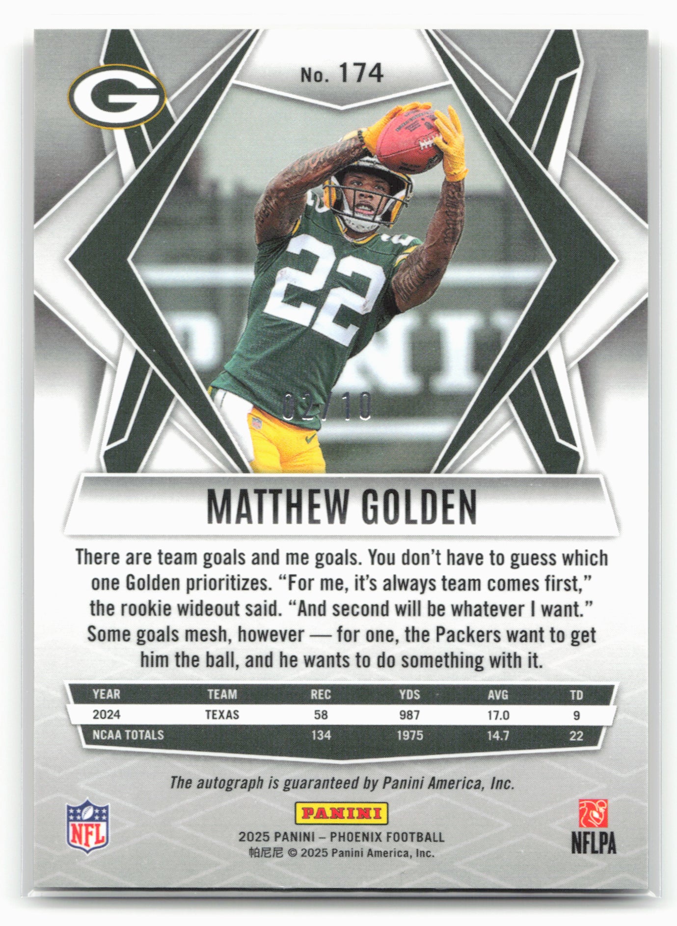 2025 Phoenix #174 Matthew Golden Gold 2/10