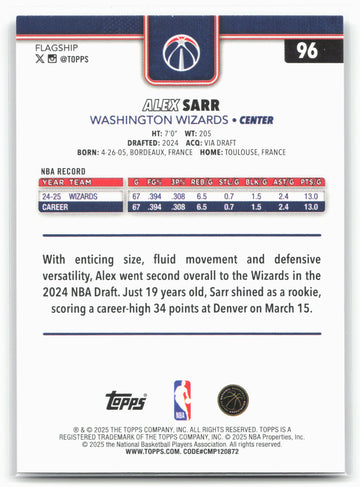 2025-26 Topps #96 Alex Sarr Holo Foil