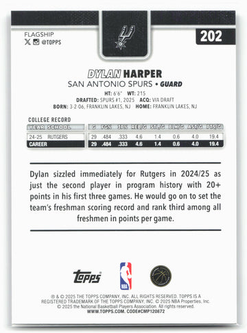 2025-26 Topps #202 Dylan Harper Rainbow Foilboard 23887