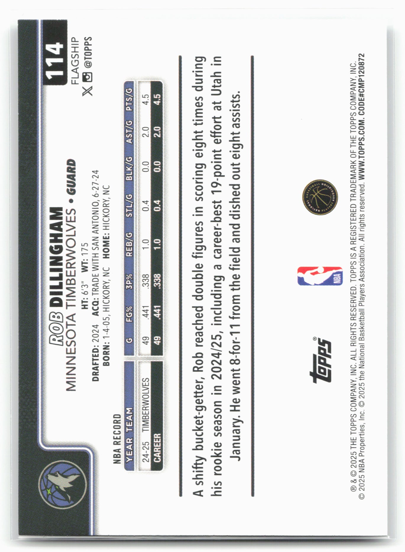 2025-26 Topps #114 Rob Dillingham Rainbow Foilboard