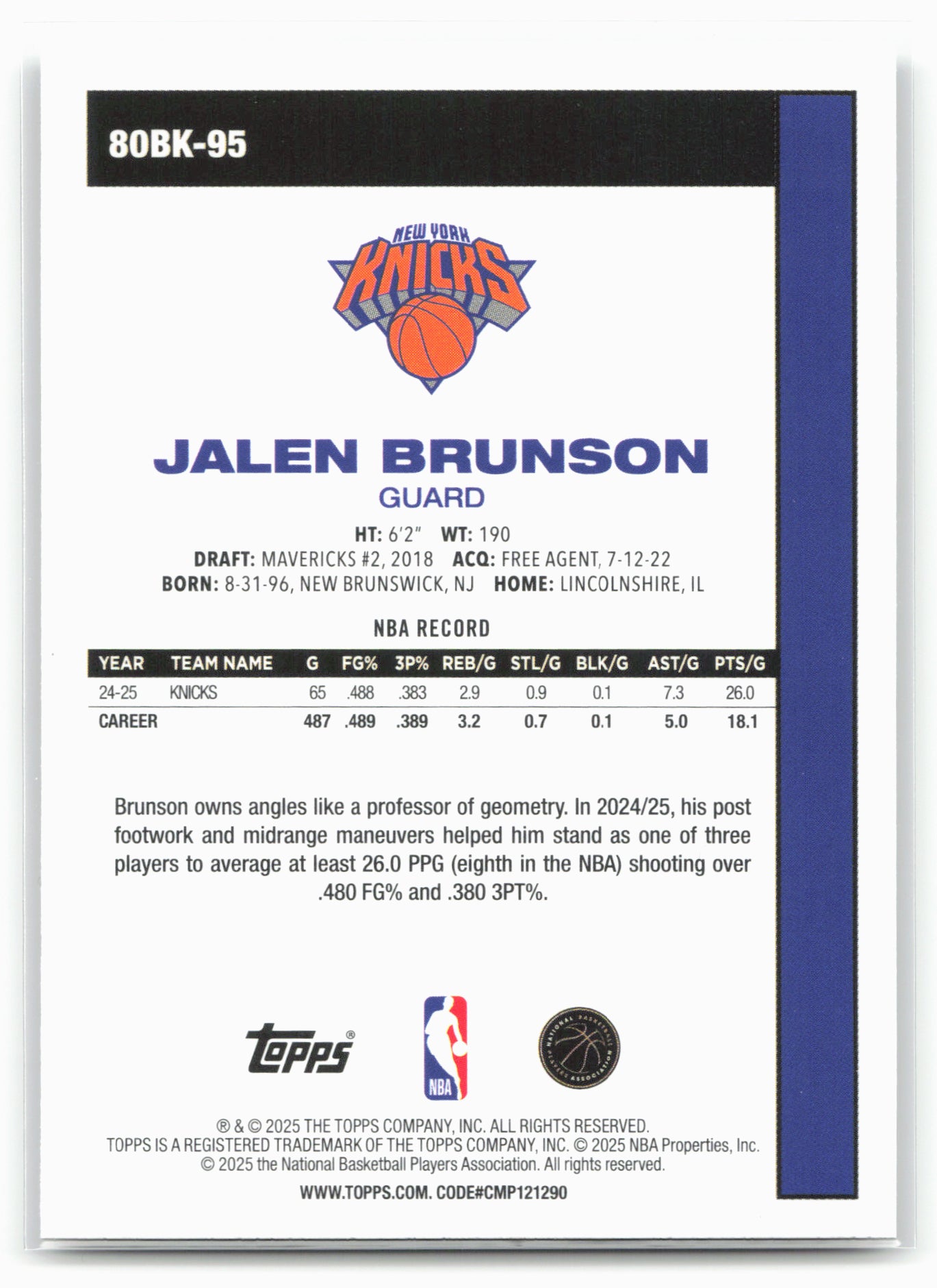 2025-26 Topps #80BK-95 Jalen Brunson 1980-81 Topps Basketball 23896