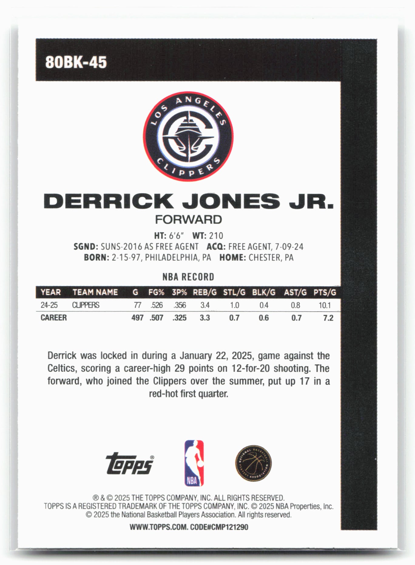 2025-26 Topps #80BK-45 Derrick Jones Jr. 1980-81 Topps Basketball 23902