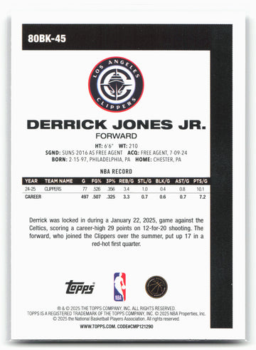 2025-26 Topps #80BK-45 Derrick Jones Jr. 1980-81 Topps Basketball 23902