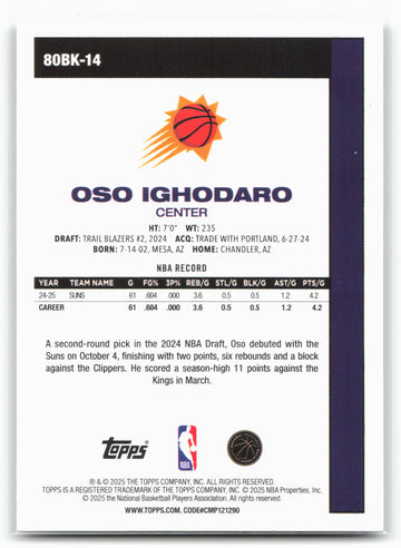 2025-26 Topps #80BK-14 Oso Ighodaro 1980-81 Topps Basketball 23904